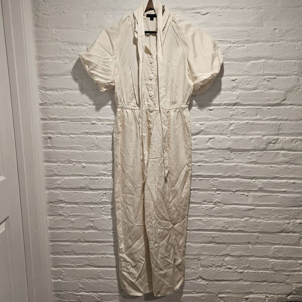 J.Crew Cream Short Puff Sleeve, Long Pant Resort Utility Jumpsuit, Size 6